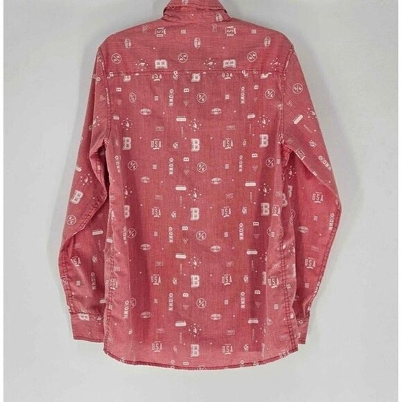 Brooklyns Own by Rocawear Allover Graphic Long Sleeve Button Front Shirt Pink S - Picture 2 of 3
